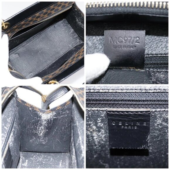 CELINE Macadam Canvas Hand Bag PVC Leather Black Gold - Picture 14 of 15